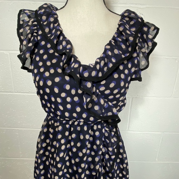 H&M Navy Black and White Dot Dress Flutter Sleeves - Picture 2 of 12